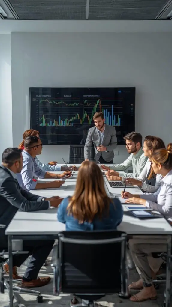 Business people working in investment company office